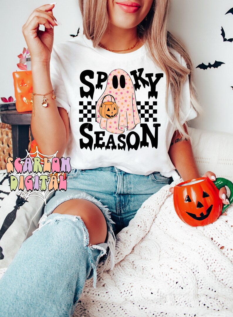 Spooky Season PNG-Halloween Sublimation Digital Design Download-cute ghost png, little girl png, spooky girl png, trendy png, pumpkin png bild 2