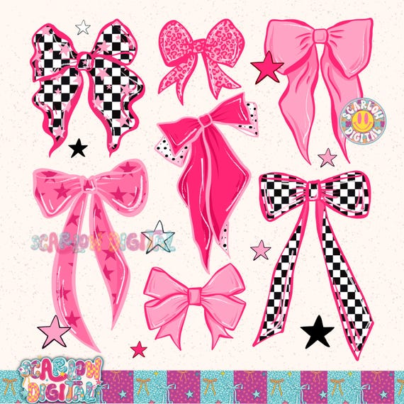 Pink Checkered Bows PNG Digital Design, retro bows png, checkers png, png for girls, girly tshirt designs, coquette png, trendy women png