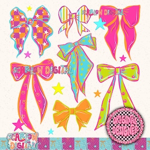 Retro Bows PNG Digital Design, no words png, checkered png, retro png, coquette png, girl designs, pretty png, trendy png, women png designs