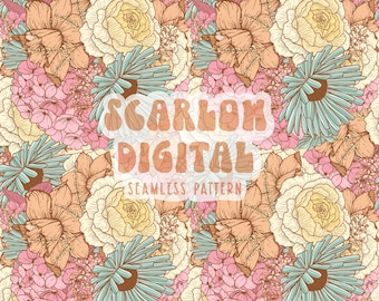 Patrón floral sin costuras: diseño digital de sublimación de primavera: descarga de archivo sin costuras con flores de primavera, patrones sin costuras de Pascua, flores sin costuras