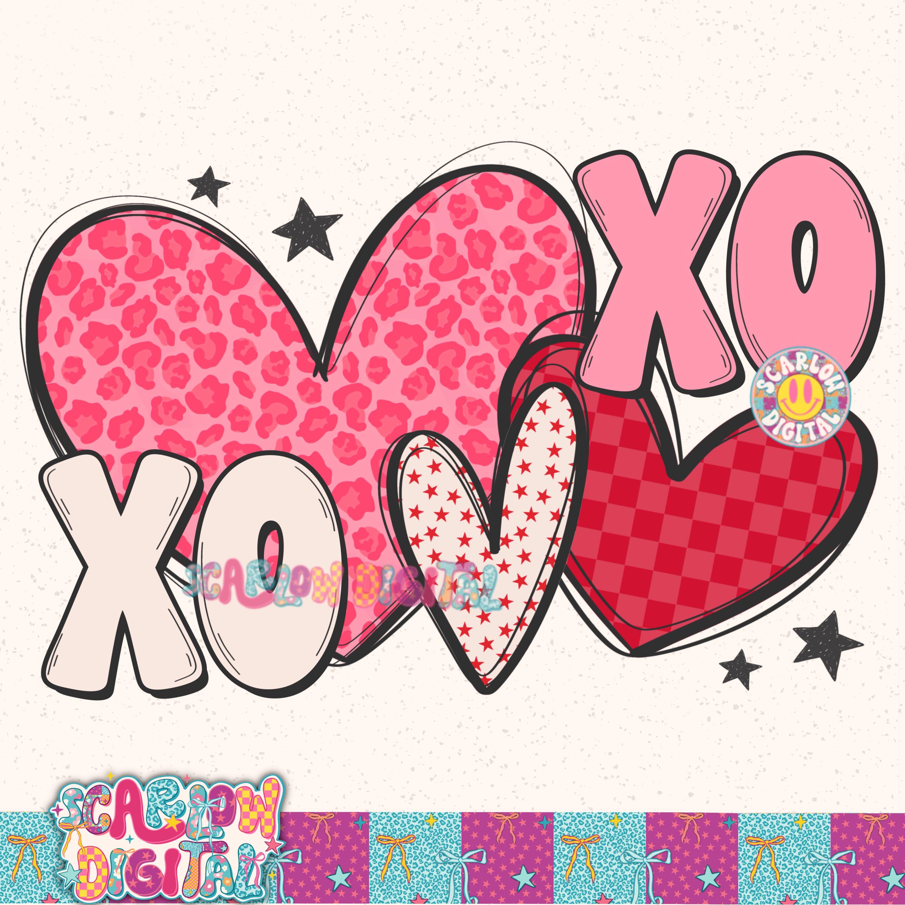 Retro Xoxo Valentine's Hearts PNG Design - Etsy