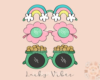 Lucky Vibes PNG-Saint Patrick's Day Sublimation Digital Design Download-leprechaun png, shamrock png, sunglasses png, pot of gold png
