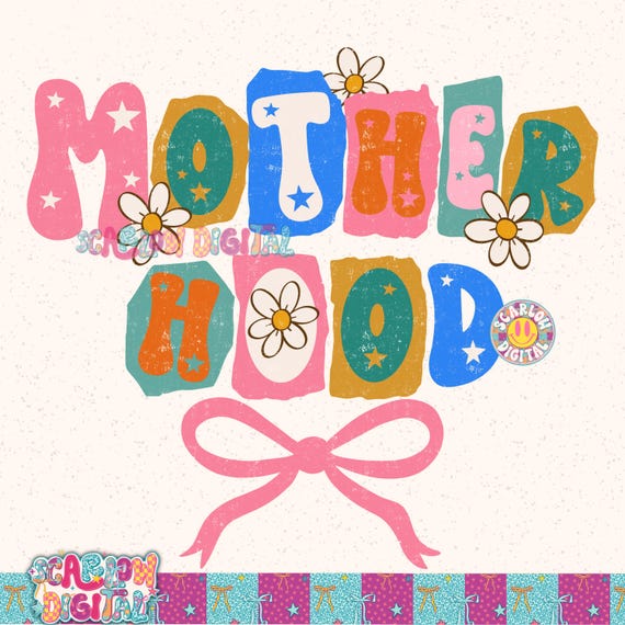 Motherhood PNG Digital Design, pink bow png, mama png, coquette png, magazine letters png, png for moms, retro mama png, mom tshirt designs