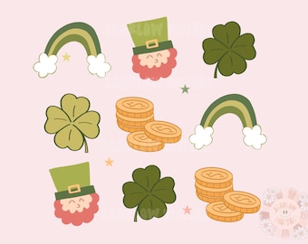 Saint Patrick’s Day PNG Sublimation Digital Design Download, leprechaun png, rainbow png, four leaf clover png, st patty day doodles png
