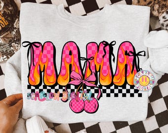 Cherry Mama Fire Flames PNG Digital Design, grunge mama png, mama mini png, edgy mama png, mom tshirt designs, retro mama png, trendy png
