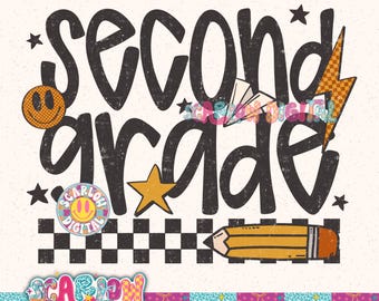 Second Grade PNG Digital Design, back to school png, boy bts png, retro boy designs, teacher png, second grader png, elementary school png