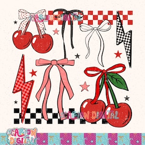 Cherries and Bows PNG Digital Design, yallternative png, retro designs, coquette png, checkers png, rocker png, cherry sublimation designs
