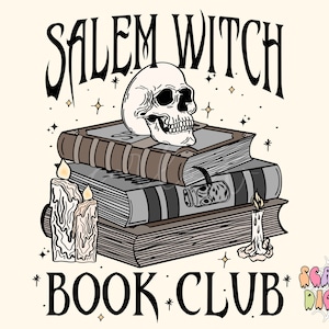Salem Witch Book Club PNG-Halloween Sublimation Digital Design Download-book reader png, spell book png, spooky season png, witchcraft png