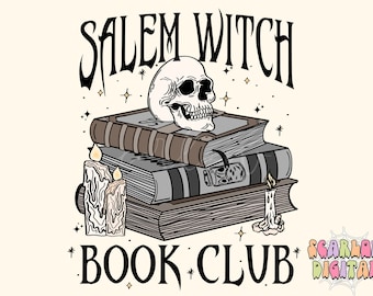 Salem Witch Book Club PNG-Halloween Sublimation Digital Design Download-book reader png, spell book png, spooky season png, witchcraft png