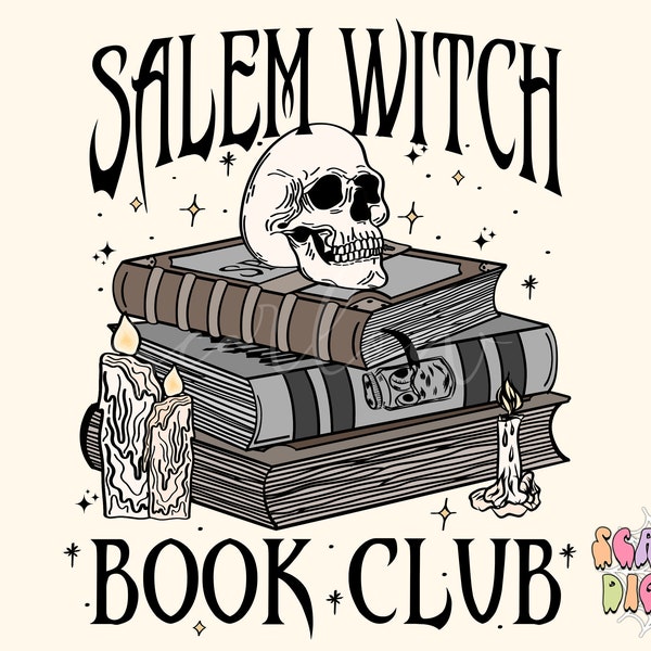 Salem Witch Book Club PNG-Halloween Sublimation Digital Design Download-book reader png, spell book png, spooky season png, witchcraft png