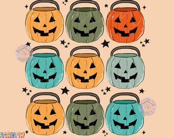 Pumpkin Buckets PNG-Halloween Sublimation Digital Design Download-boy halloween png, trick or treat png, fall png, fall halloween png design