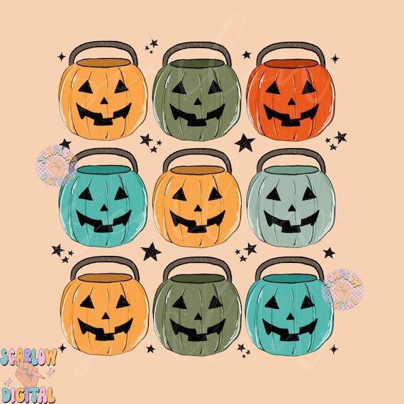 Pumpkin Buckets PNG-Halloween Sublimation Digital Design Download-boy halloween png, trick or treat png, fall png, fall halloween png design