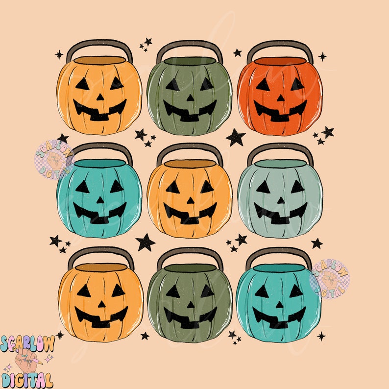 Puede incluir: Nueve cubos de calabaza de Halloween en varios colores, incluyendo naranja, verde y azul. Cada cubo tiene una cara amigable de calabaza con una sonrisa de dientes.