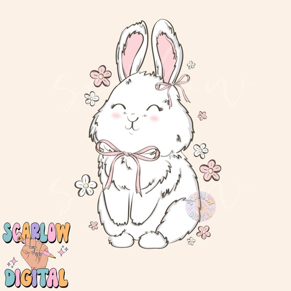 Floral Bunny Rabbit PNG-Easter Sublimation Digital Design Download-spring png, girly easter png, simple easter png, coquette png designs