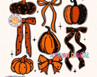 Pumpkins and Bows PNG Digital Design, no words png, checkered png, retro spooky png, coquette halloween png, cute spooky png, lace png