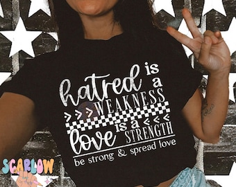 Hatred is a Weakness Love is a Strength PNG Digital Design, be strong png, spread love png, motivational png, quotes png, inspirational png