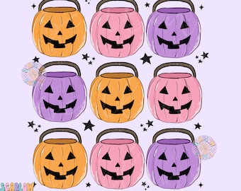 Pumpkin Buckets PNG-Halloween Sublimation Digital Design Download-girly halloween png, trick or treat png, fall png, preppy halloween png