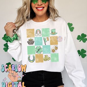 Checkered St Patrick's Day Doodles PNG Sublimation Digital Design Download, leprechaun png, png with no words, lucky png, boy png designs