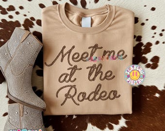Meet Me at the Rodeo PNG, rope letter western graphic with rustic cowgirl rodeo vibes, country aesthetic for southern style fashion lovers