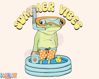 Summer Vibes PNG-Funny Frog Sublimation Digital Design Download-trendy png, boy png designs, summer png prints, swimming png, beach png