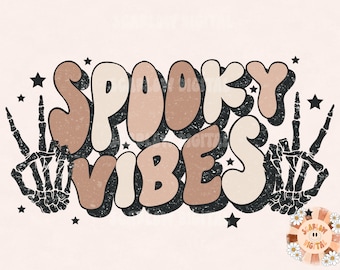 Spooky Vibes PNG-Halloween Sublimation Digital Design Download-spooky season png, skeleton png, ghost png, boho Halloween png, fall designs