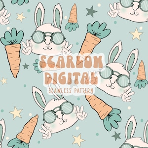 Bunny and Carrots Seamless Pattern-Easter Sublimation Digital Design Download-easter bunny seamless file, boy easter seamless, spring design