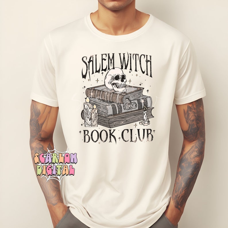 Salem Witch Book Club PNG-Halloween Sublimation Digital Design Download-book reader png, spell book png, spooky season png, witchcraft png image 2