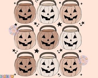 Pumpkin Buckets PNG-Halloween Sublimation Digital Design Download-neutral halloween png, trick or treat png, fall png, spooky png designs