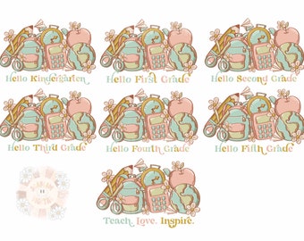 Grade School PNG Bundle-Back to School Sublimation Digital Design Download-kindergarten png, first grade png, second grade png, teacher png