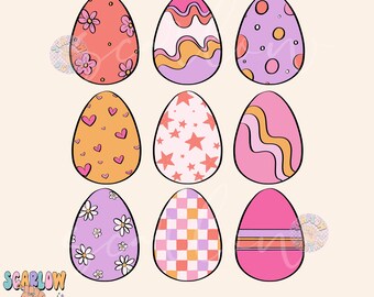 Preppy Easter Eggs PNG Sublimation Digital Design Download, girly easter png, dyed easter eggs png, spring png, girly easter designs png