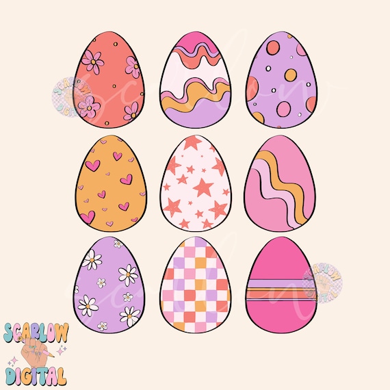 Preppy Easter Eggs PNG Sublimation Digital Design Download, girly easter png, dyed easter eggs png, spring png, girly easter designs png