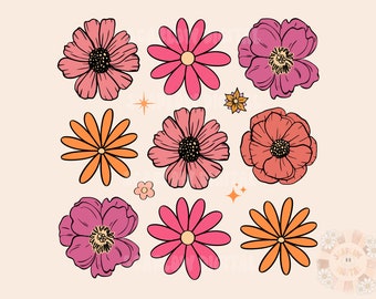 Flowers PNG-Spring Sublimation Digital Design Download-floral png, daisy png, girly png, stars png, summertime png, boho png, retro png