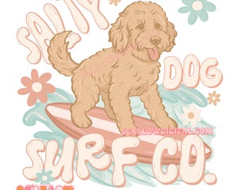 Salty Dog Surf Co. PNG Digital Design, surfing png, golden doodle png, beach png, ocean png, summer png, girl designs, vacation png designs