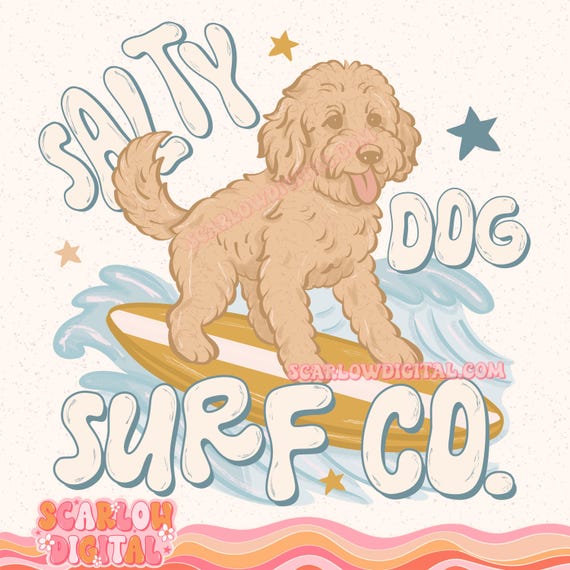Salty Dog Surf Co. PNG Digital Design, surfing png, golden doodle png, beach png, ocean png, summer png, boy designs, vacation png designs