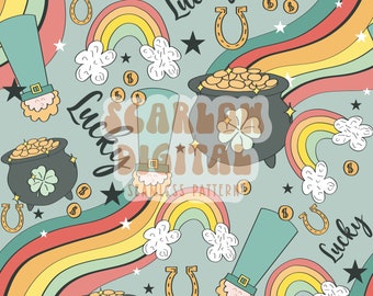 Lucky Rainbow Seamless Pattern-Saint Patty's Day Sublimation Digital Design Download- leprechaun seamless pattern, lucky boy seamless file