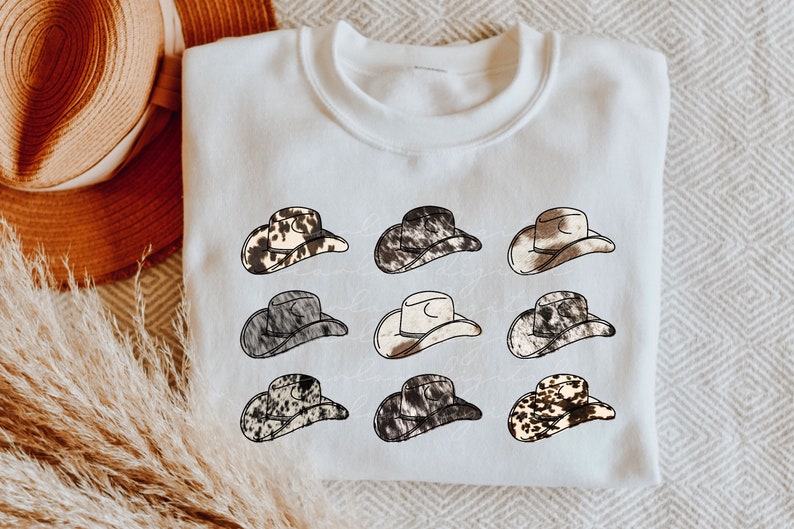 Cowhide Cowboy Hats PNG tshirt design for Sublimation, cowhide mama png, Howdy y’all png design, png for girls, western png sublimation bild 1