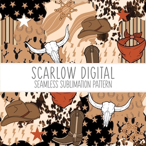 Cowboy Seamless Collage Pattern-Download del design a sublimazione Western-modello senza cuciture per stivali da cowboy, design del modello collage, design del sud-ovest