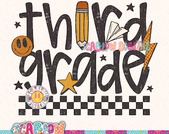 Third Grade PNG Digital Design, back to school png, boy bts png, retro boy designs, teacher png, third grader png, elementary school png