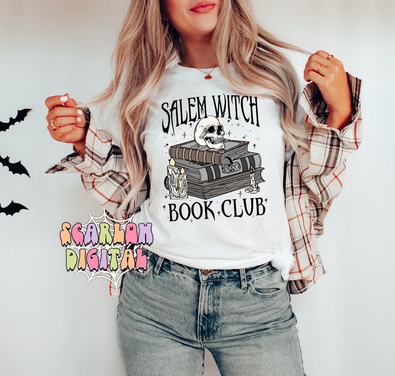 Salem Witch Book Club PNG-Halloween Sublimation Digital Design Download-book reader png, spell book png, spooky season png, witchcraft png image 5