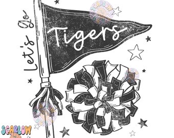 Let's Go Tigers PNG Digital Design Download, pom pom png, football png, sports png, single color png, school spirit png, team spirit png