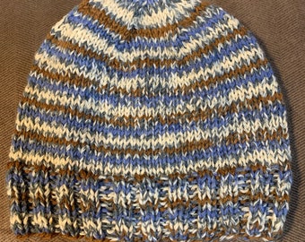 Knitting Pattern - Basic Self Striping Sock Hat | Very Easy Hat made with Patons Kroy Socks Jacquards (self-striping yarn)