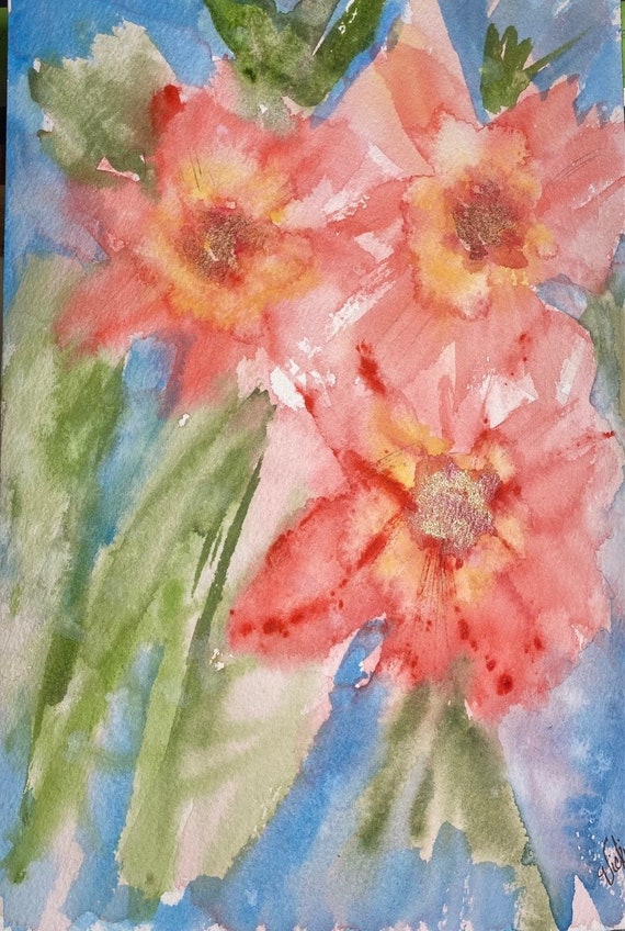 Abstract Orange Flower Bouquet original watercolor