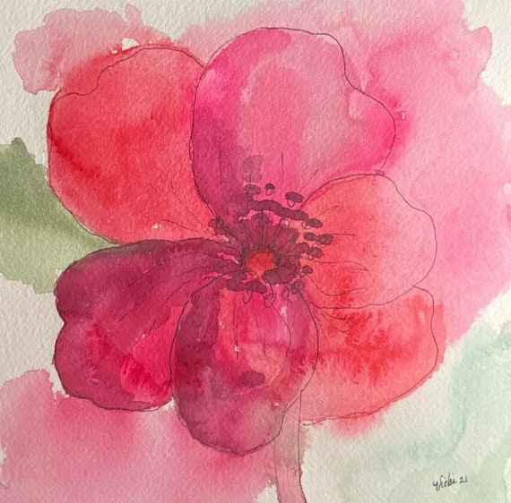 Red Poppy #1 original watercolor