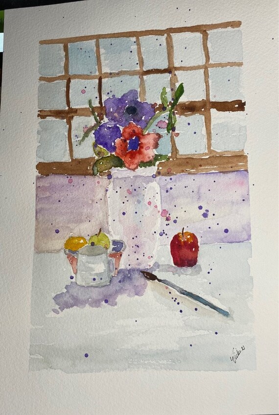 Flowers in Vase original watercolor
