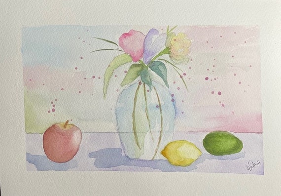 Flowers and Fruit original watercolor