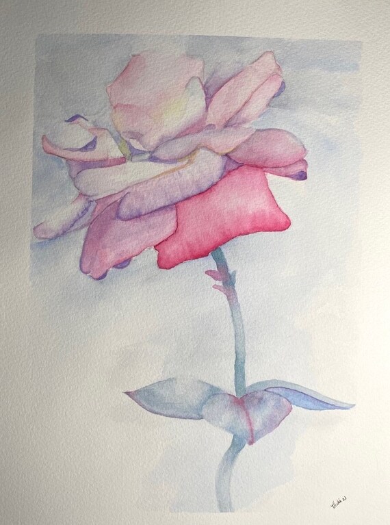 Long-stemmed rose watercolor