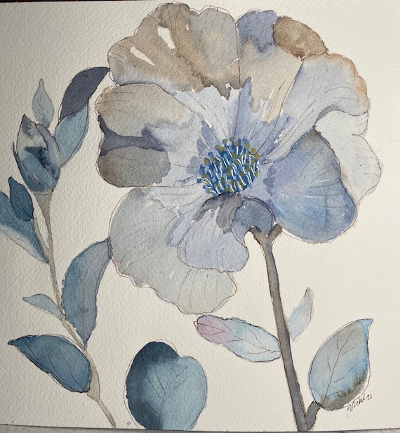 Blue Flower original watercolor