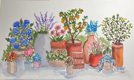 Potted Plants original watercolor