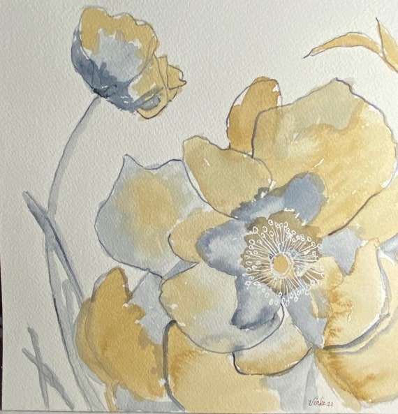 Flower Charcoal Drawing original watercolor