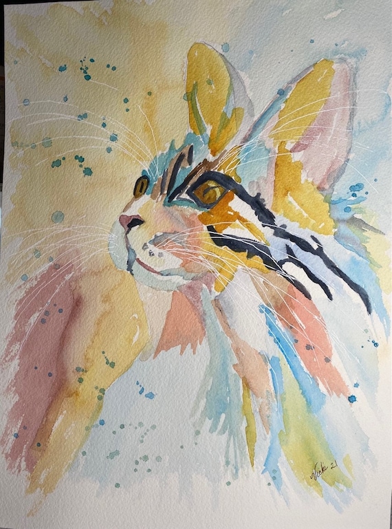 Cat Looking Left original watercolor